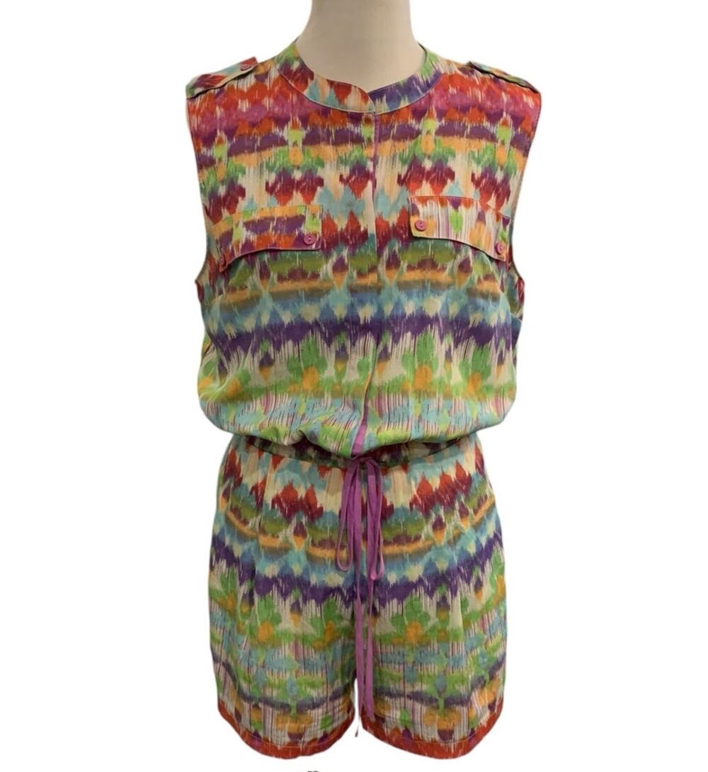 5/48 Bright Watercolor Pattern Sleeveless Romper Sz Large